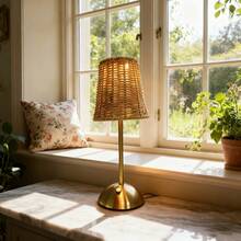 Multi-Color Adjustable Desk Lamp, Hand-Woven, Unique Design, High-End Creative And Ingenious Rattan Woven Umbrella-Shaped Mushroom Table Lamp, Suitable For Decorating Various Scenes | USB Rechargeable - Multicolor - View 10