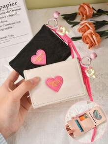 Dopamine Lanyard Wallet Korean INS Heart Candy Wallet Girls Minimalist Short Wallet Wholesale Tri-Fold Student Coin Purse And Card Holder, Suitable For Cash, Credit Cards, Ultra-Thin Compact Dopamine Coin Storage Bag, Portable Design Suitable For Travel And Daily Use, Christmas Gift - Multicolor - View 4
