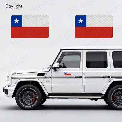 Chile Flag Reflective Car Stickers, 2pcs Chile Flag Car Decals, Suitable For Bumper Stickers And Windows, Patriotic Theme Car Exterior Decoration, Universal SUV Truck Models, High Brightness Warning Safety Reflective Film