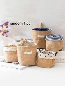 1pc Random Style Linen Pencil Holder Storage Basket - Multicolor - View 7