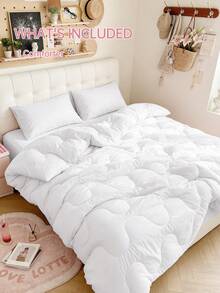 HONEYMOON 1pc Wavy Stitch Quilted Comforter Insert, Polyester Fabric, Solid Color, Soft & Breathable, Wrinkle-Resistant, Down Alternative Bedding, T/Q/K Size, Suitable For Home And Dorm, White - White - View 5