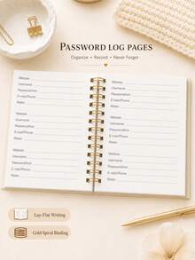1set Spiral Password Organizer Notebook With Website, Username, Password/Hint, Email/Phone & Notes Sections, Office Desk Accessories Office Supplies, Halloween Gifts For Home & Work - A6 - View 4