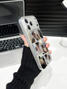 1件客製化5張照片家庭/情侶銀色奢華時尚大窗強化玻璃手機殼，含鏡頭保護，磨砂防摔全包覆保護殼，適用於Apple Duo/18ProMax/17ProMax/16Pro/15/14Plus/13Pro/12ProMax/11手機配件 - 銀色 - 查看 5