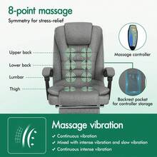 ELFORDSON Office Chair With 8-Point Massage And Seat Heating Computer Desk Chair With Footrest, High Back 150° Recliner Tilting Function Fabric - Grey - View 2