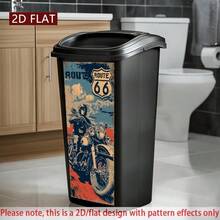 1pc 2D Flat Vintage Motorcycle Trash Can Sticker, Retro Highway PVC Self-Adhesive Wheelie Bin Decal, Biker Garage Garbage Bin Decoration, Rustic Outdoor Yard Patio Trash Can Decor, Easy Peel And Stick - A - View 8