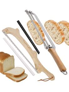 1pc Solid Wood Handle Bread Slicer, Stainless Steel Serrated Bread & Pastry Cutter, Anti-Scratch Protective Cover, Multi-Function Kitchen Slicing Tool Suitable For Bread, Bagels, Fruits, Vegetables And Home Baking - View 1