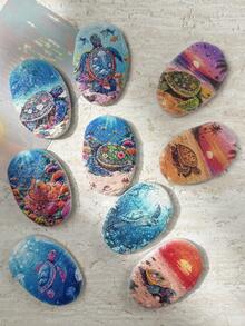 1pc Random Pattern Realistic Stone Texture Resin Material Ocean Sea Turtle Design Creative Fridge Magnet, Suitable For Home Decor, Refrigerator Magnet And Travel Beach Cultural Creative, Personalized Holiday Birthday Gift - Ocean Fridge Magnet - View 3