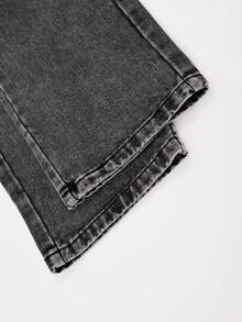 Girls Casual Loose Denim Long Pants, Straight Leg Cargo Pants With Flap Pockets And Contrast Stitching Details, Suitable For Spring/Summer Y2K Vintage Street Style Retro Washed 2000s Denim Cargo Pants - Black - View 8