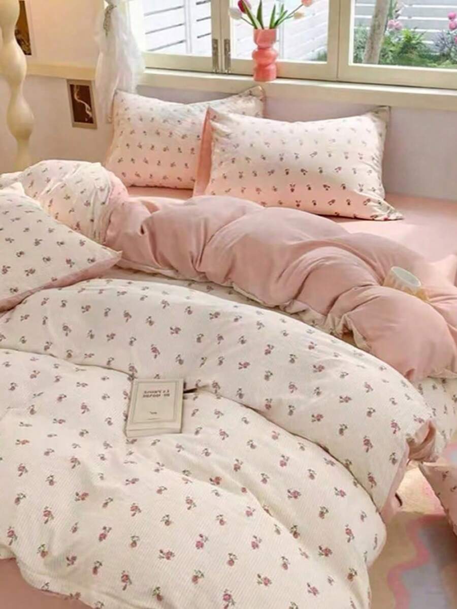 3pcs 100% Polyester Floral Lightweight Comforter Set, 2 Pillow Shams + 1 Comforter Cover (No Bed Sheet), Suitable For Bedroom All Seasons