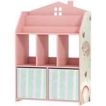 Estante infantil com prateleiras abertas e 2 gavetas de tecido, em MDF, rosa. - A - Ver 2