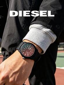 Diesel Armbar Series DZ1819 Men's Quartz Watch, Polarized Colorful Mirror Dial, 45mm Large Dial, Black Silicone Strap - Red Gradient - View 4