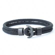 51Luckind Men's Anchor Bracelet, Double-Layer Nautical Bracelet, Gift For Him, Surfing Accessory - Black - View 5