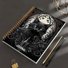 1Pc Gothic Cat Lover Spiral Notebook - Intricate Black Cat And Moonlight Design, Daily Journaling And Creative Writing, A5 Size 21Cm X 14.5Cm, Smooth Paper For Sketching, 30 Sheets (60 Pages) Perfect Gift For Halloween Or Fantasy Art Enthusiasts - Rectangle - View 7