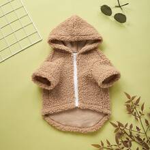 1pc Teddy Fleece Cute Pet Jacket Zipper Front Cat Dog Outdoor Coat Autumn Winter - Mocha Brown - View 10