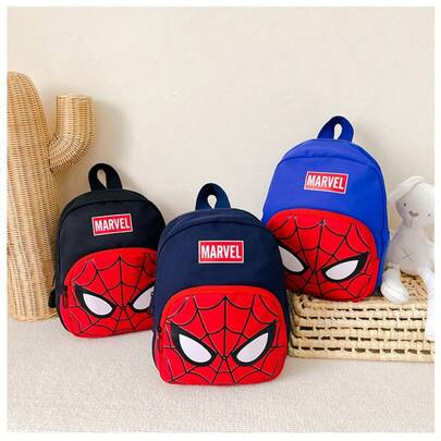 Back To School Disney Marvel Avengers Spider-Man Themed Backpack, Classic Costume Mask Print, Navy Black Blue Multi-Color Options, Durable Oxford Fabric, Front Zipper Storage Pocket, Wide Breathable Shoulder Straps For Weight Reduction, Lightweight Large Capacity, Suitable For School Commute Daily Outings