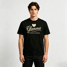 Playera Unisex Oversize, blanco y negro, estampado de letras doradas con corazón en el pecho, estilo casual elegante, ideal para salidas, reuniones y look diario - Negro - Ver 1