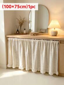 1pc French Country Semi-Sheer Ruffle Edge Cabinet Curtain Half Curtain, Suitable For Daily Home Kitchen Cabinet, Living Room, Bedroom, Holiday Party, Cafe, Restaurant Decor Atmosphere - Beige - View 9