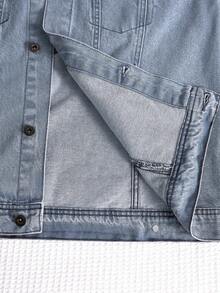 Men's Light Blue Denim Jacket, Angel Wings Graphic, White Ink Direct-To-Garment Print, Y2K Style - Light Denim Blue - View 10