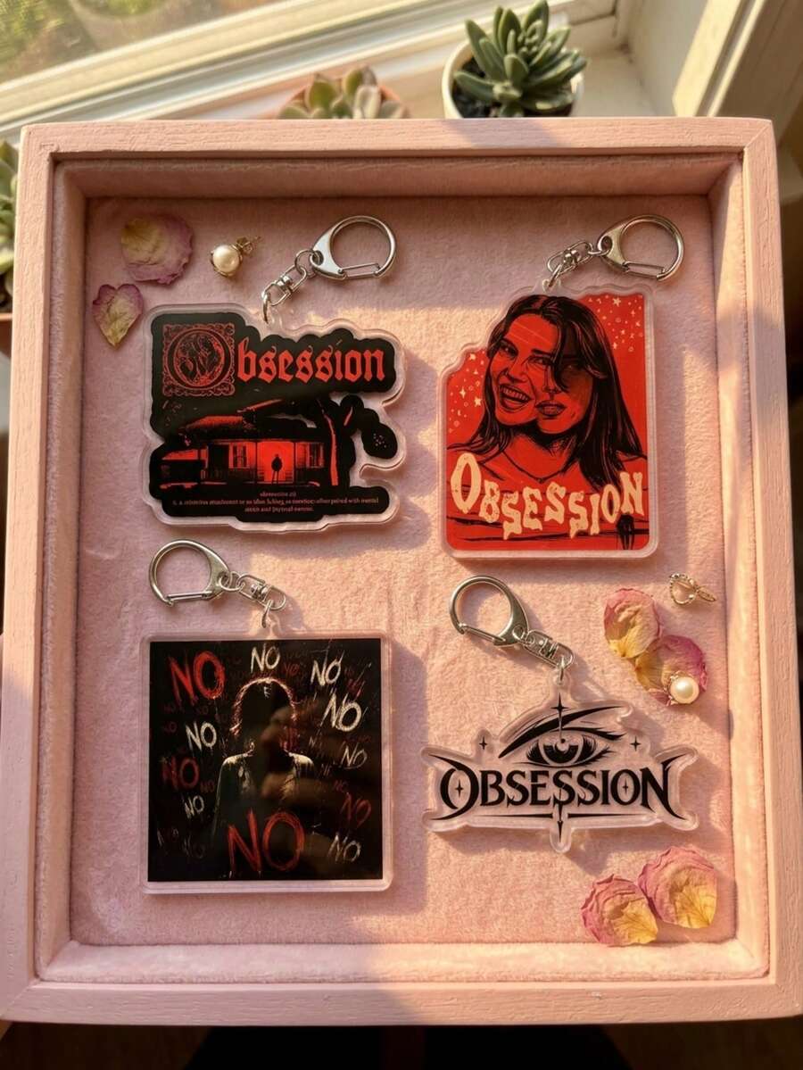 1pc/4pcs Obsession Thriller Series ONE WISH WILLOW Acrylic Keychains, Dark Art Style Illustration, High Transparency Material, Suitable For Phone, Kindle, Bag, Keychain Decoration, Movie Merchandise Collection, Essential For Horror Movie Fans - Multicolor - View 1