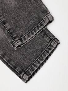 Young Boys Fashion Stone Washed Casual Wide Leg Loose Black Denim Jeans - Black - View 5