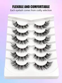 Asiteo 6 Pairs Invisible Band Natural Style Thin Faux Mink Strip False Eyelashes, Looks Like Eyelash Extensions, Full Eye Cat Eye Style - Black - View 6