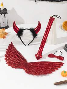 4pcs Funny & Elegant Halloween Costume Set, Suitable For Holiday Dress-Up, Halloween Party, Polyester Headband, All Seasons - Multicolor - View 3