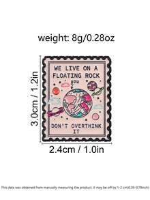 Stamp‑Shaped Space Planet Enamel Pin Relaxing Quote Lapel Brooch For Jacket Backpack - Multicolor - View 3