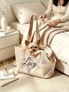 Custom Fashion Personalized Embroidered Name Pet Bag, Suitable For Small Dogs And Cats, Lace Pet Carrier Bag, Multi-Color Embroidered Letters, Handheld And Shoulder Dual-Use Travel Bag, Portable And Travel Bag, Perfect Pet Gift - Multicolor - View 5