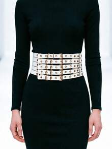 1件女款白色龐克時尚多孔金屬腰帶，百搭鏤空裝飾配件 - 白色 - 查看 3