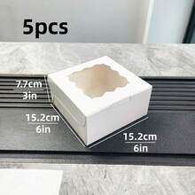 5pcs 6*6*3 Inch Foldable Portable Cardboard Gift Dessert Boxes, Minimalist Luxury Style, Multi-Color Options (White, Kraft, Pink, Gold), Square Transparent Window, Halloween Christmas Wedding Birthday Party Candy Small Gift Storage Display Packaging Box - Multicolor - View 13