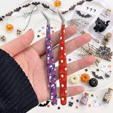 1pc Halloween Pumpkin Spider Web Slanted Tip Tweezers, Precise Nail Sticker Tool, False Eyelash Application Tool, Stainless Steel Pointed Eyebrow Tweezers, Beauty Tool, Holiday Gift, Hair Removal Tweezers - Multicolor - View 1