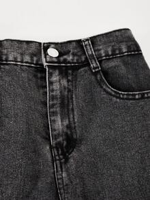 Girls Casual Loose Denim Long Pants, Straight Leg Cargo Pants With Flap Pockets And Contrast Stitching Details, Suitable For Spring/Summer Y2K Vintage Street Style Retro Washed 2000s Denim Cargo Pants - Black - View 6