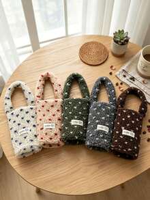 1pc Plush Heart Pattern Cup Sleeve, Portable Hand‑Held Drink Cup Bag,Travel Cup Holder Pouch, Multifunctional Outdoor Storage Handbag For Cup, Winter Warm Accessory For Picnic, Travel, Daily Outdoor Use - Multicolor - View 2