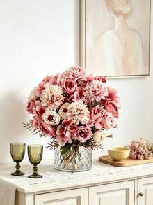 1pc Artificial Roses, Hydrangeas, And Mixed Small Daisies, Suitable For Birthday Parties, Party Decorations, Wedding Baskets, Bridal Bouquets, Home Decor, Valentine's Day, New Year Decorations, Outdoor Gardens, And Back-To-School Season. - Hot Pink - View 6