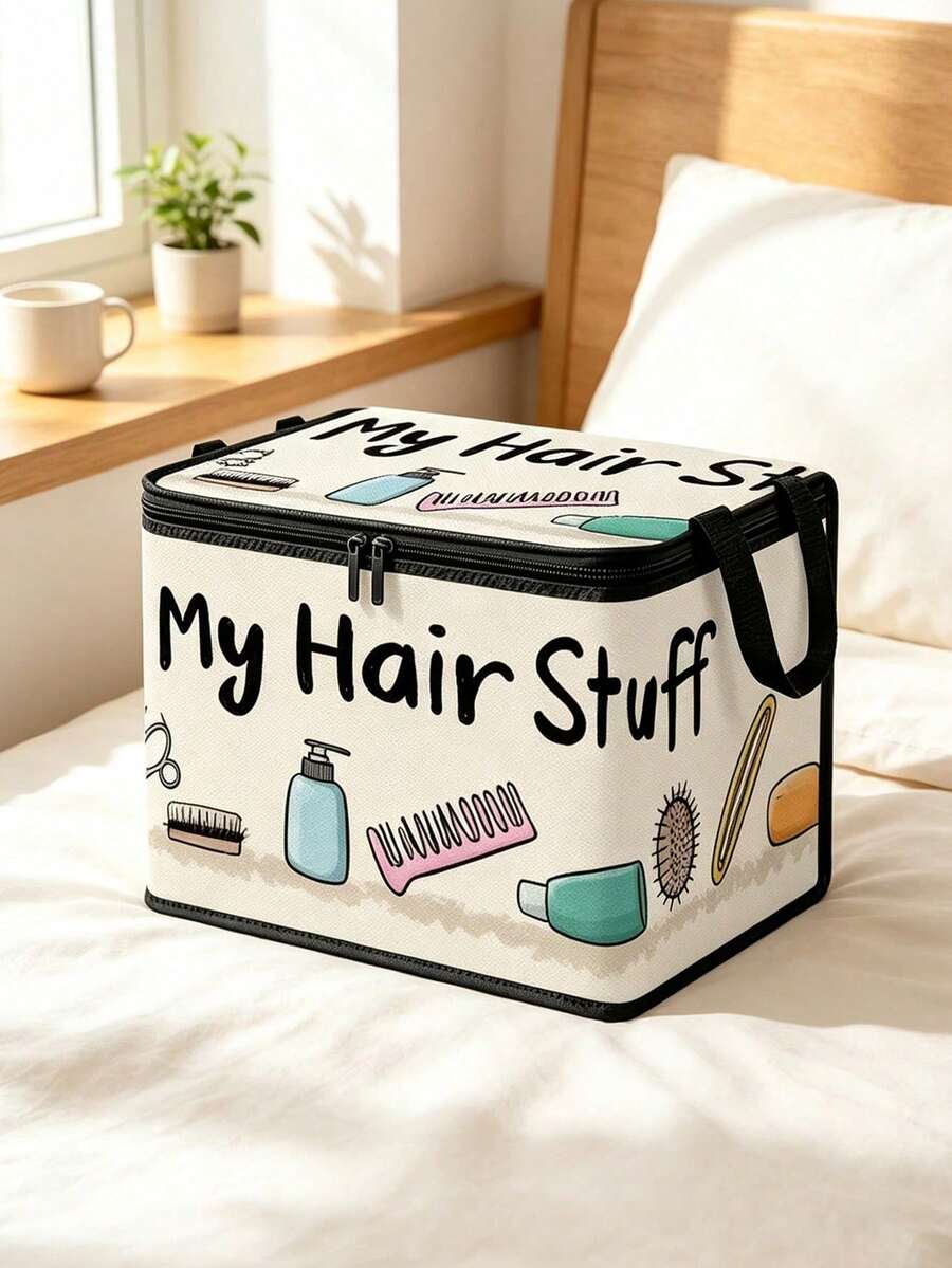 All My Hair Stuff Storage Box With Lid, Foldable Storage Box, Storage Box, Storage Box, Large Capacity, Book Organization, Holiday Gift, Office Organization, Under Bed Storage, Rental Home Organization, Can Be Used For Work, School, Dorm Storage, Back To School, Travel Essentials, Dorm Essentials, Wedding Bride Gift, Mother's Gift, Birthday Gift, Holiday Souvenir, Back To School Gift, Graduation Gift - Multicolor - View 1