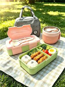 SEAL LOCK Bộ 3 món hộp cơm bento nhiều ngăn dung tích lớn + bát đựng canh kín + túi đựng giữ nhiệt kèm bộ dụng cụ ăn, hộp cơm chống rò rỉ cho nhân viên văn phòng, học sinh, dã ngoại ngoài trời, ngăn không mùi - Nhiều màu - Xem 3