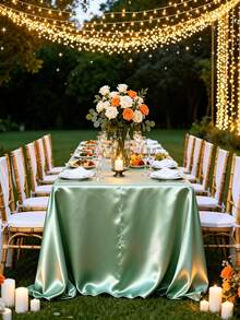 Elegant Rectangular Tablecloth, Wrinkle-Resistant Polyester Satin Fabric, Suitable For Weddings, Birthdays, Parties, Holidays And Special Events - Luxury Table Decor, Party Table Decor, Wedding Tablecloth, Elegant Design, Smooth Texture - Mint Green - View 4