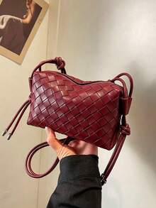 Niche Woven Chic Small Bag For Women, New Fashion Versatile Crossbody Square Bag, Korean Style Shoulder Bag - Burgundy - View 2