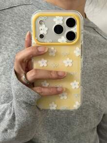 Ins Style Yellow Plaid Bow & Floral Phone Case, Compatible With IPhone 17 Pro Max, Apple 17, 15 Pro, 16 Pro Max, Women's Soft Matte Anti-Drop Protective Shell, 17 Pro Daisy Design - Yellow - View 3