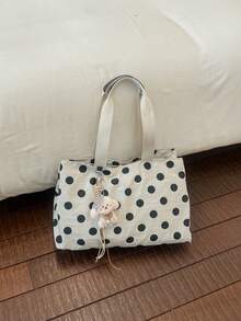 Fashion Polka Dot Tote Bag With Cute Charm, Multi-Compartment Storage, Casual Women's Daily Shoulder Handbag - Multicolor - View 13