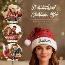 Personalized Embroidered Christmas Hat, Customized Name Adult Style, With Gold Stars - Multicolor - View 5