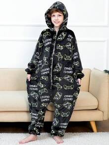 Tween Boy Black Gaming Console Jumpsuit Loungewear - Black - View 2