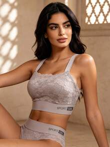 Temptuelle Women Lingerie: Lace Wrapped Chest Backless Vest With Padding, Prevent Light-Transmission Bra, Push-Up Bra With Soft And Breathable Texture - Khaki - View 3