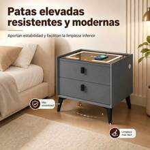 Buró Inteligente Con Luz Táctil Carga Inalámbrica 2 Cajones - Gris - Ver 4