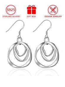 1pc 925 Sterling Silver Multi-Layer Twisted Oval Matte Finish Hoop Earrings (Twisted Ring Effect), Gift Box Suitable For Daily Wear And Holidays - Silver - View 3