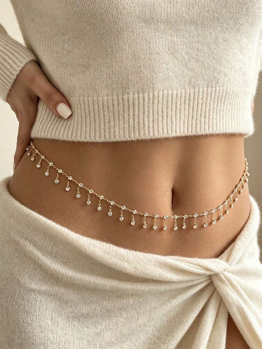 Sexy Minimalist Transparent Rhinestone Waist Chain For Women, Sweet & Cool Bikini Body Chain, Sparkling Waist Chain - 05 - View 1