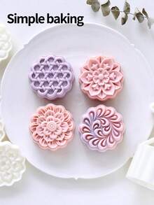 5pcs (1 Bucket With 4 Flower-Shaped Pcs) Geometric Flower Pastry Molds, ABS Plastic Hand-Pressed Mooncake Molds, Dates For Pastry Making Tools, Kitchen Baking Tools, Cookie Cutters. Maamoul Mold. Sweet Dessert-Making Tools - View 11