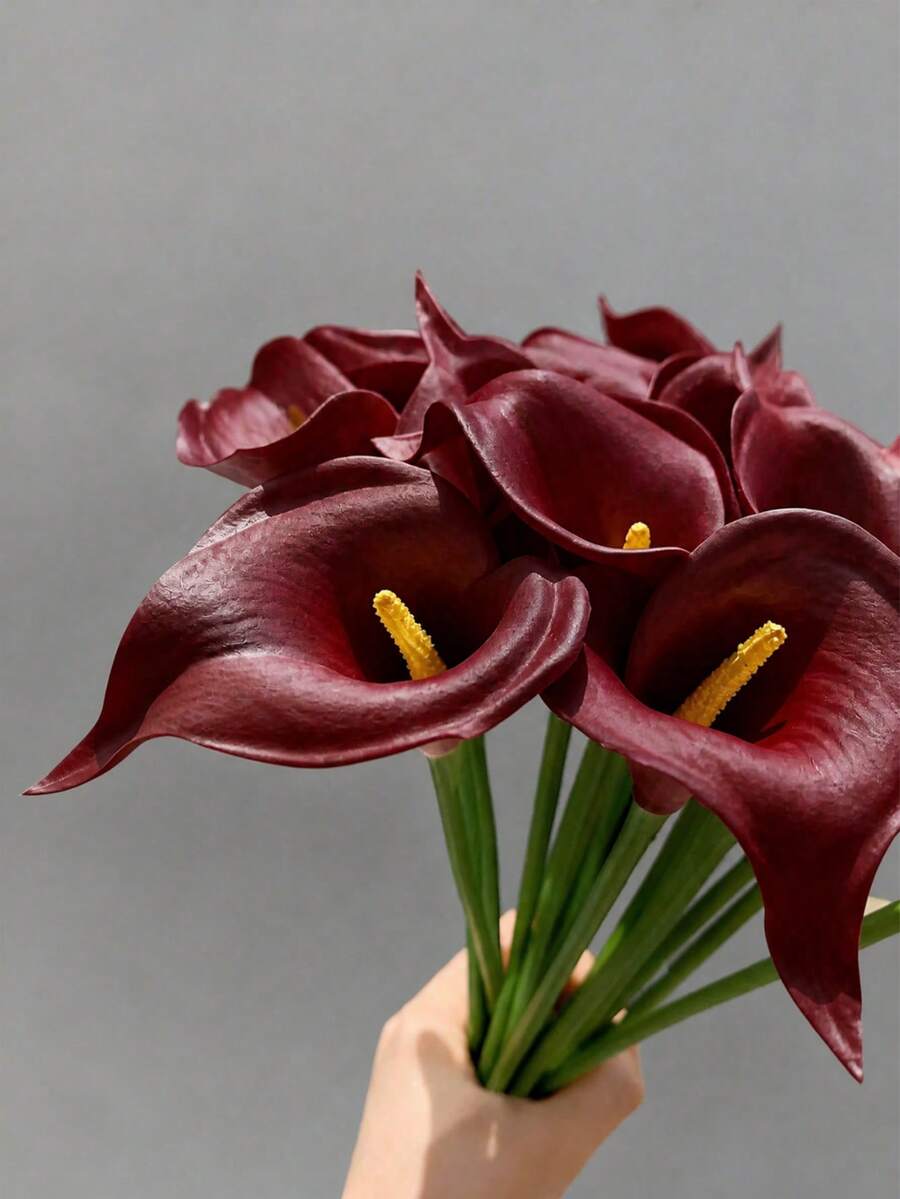 10pcs Artificial Calla Lily Flowers With Realistic Touch, Artificial Flowers For Decoration, Room Decor, Autumn Home Decor, Wedding Decor Bouquet, Holiday Gift