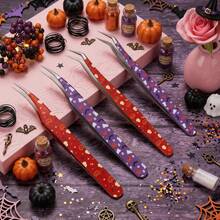 1pc Halloween Pumpkin Spider Web Slanted Tip Tweezers, Precise Nail Sticker Tool, False Eyelash Application Tool, Stainless Steel Pointed Eyebrow Tweezers, Beauty Tool, Holiday Gift, Hair Removal Tweezers - Multicolor - View 3