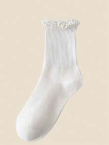 1/3/5/10/15/20/30 Pairs Women's Solid Color Mid-Calf Socks, Comfortable And Breathable For Daily Wear - White - View 2